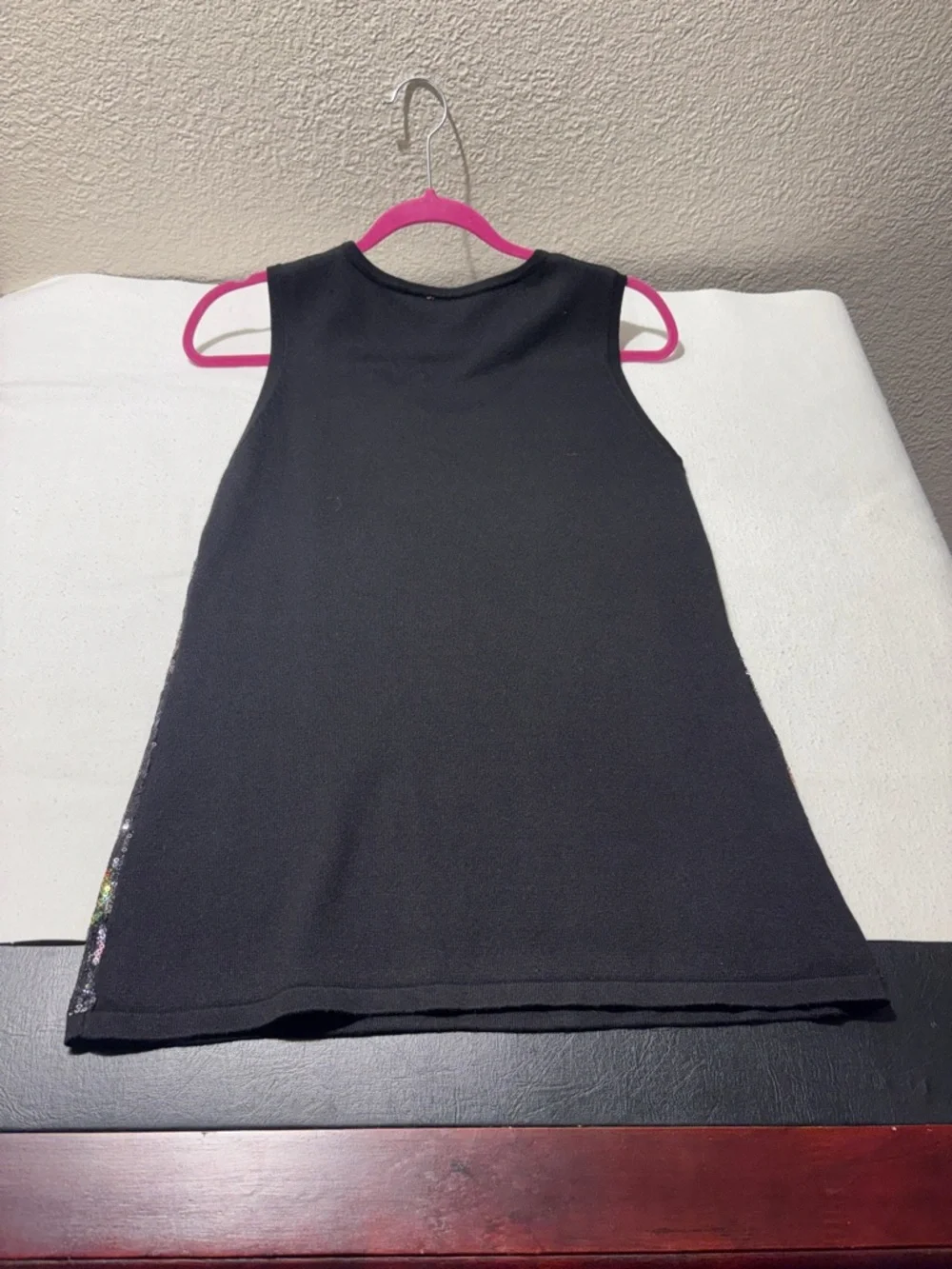 Girls' Sequin Floral Tank Dress - Black with Pink & Green Floral Accents